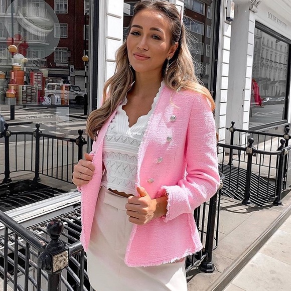 GORGEOUS ZARA NWT Pink Tweed Jacket w Buttons - Picture 3 of 8